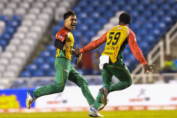 Rashid Khan recorded the first-ever hat-trick in CPL history. Rashid Khan recorded the first-ever hat-trick in CPL history.