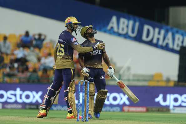 Tripathi and Venkatesh Iyer hit 50s in a 88-run stand for the second wicket. Tripathi and Venkatesh Iyer hit 50s in a 88-run stand for the second wicket.
