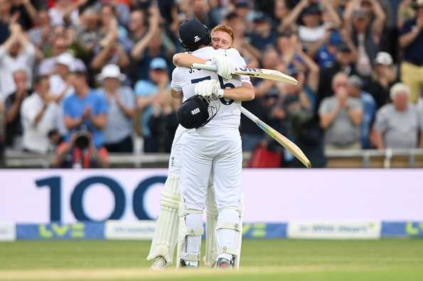 Jonny Bairstow smashed a century and added 209 alongside Jamie Overton. Jonny Bairstow smashed a century and added 209 alongside Jamie Overton.
