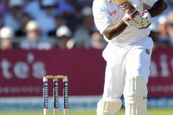 West Indies batsman Darren Sammy plays a shot against England. West Indies were 304 for six at stumps. West Indies batsman Darren Sammy plays a shot against England. West Indies were 304 for six at stumps.