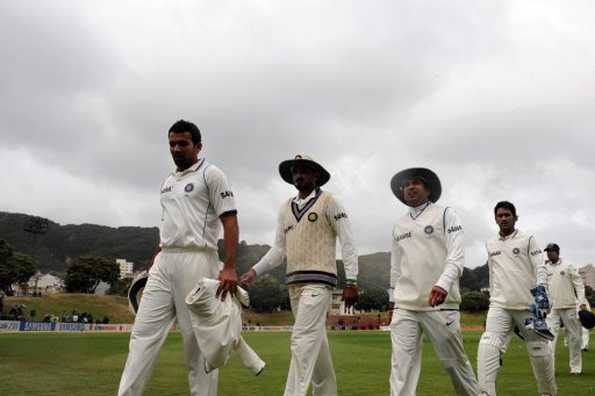 Indian players, led by Zaheer Khan, walk back to the dressing room after rain halted play at the Basin Reserve stadium in Wellington. India's Captain Mahendra Singh Dhoni said Tuesday a magnificent team effort had led to the country's first series win in New Zealand for four decades. Indian players, led by Zaheer Khan, walk back to the dressing room after rain halted play at the Basin Reserve stadium in Wellington. India's Captain Mahendra Singh Dhoni said Tuesday a magnificent team effort had led to the country's first series win in New Zealand for four decades.