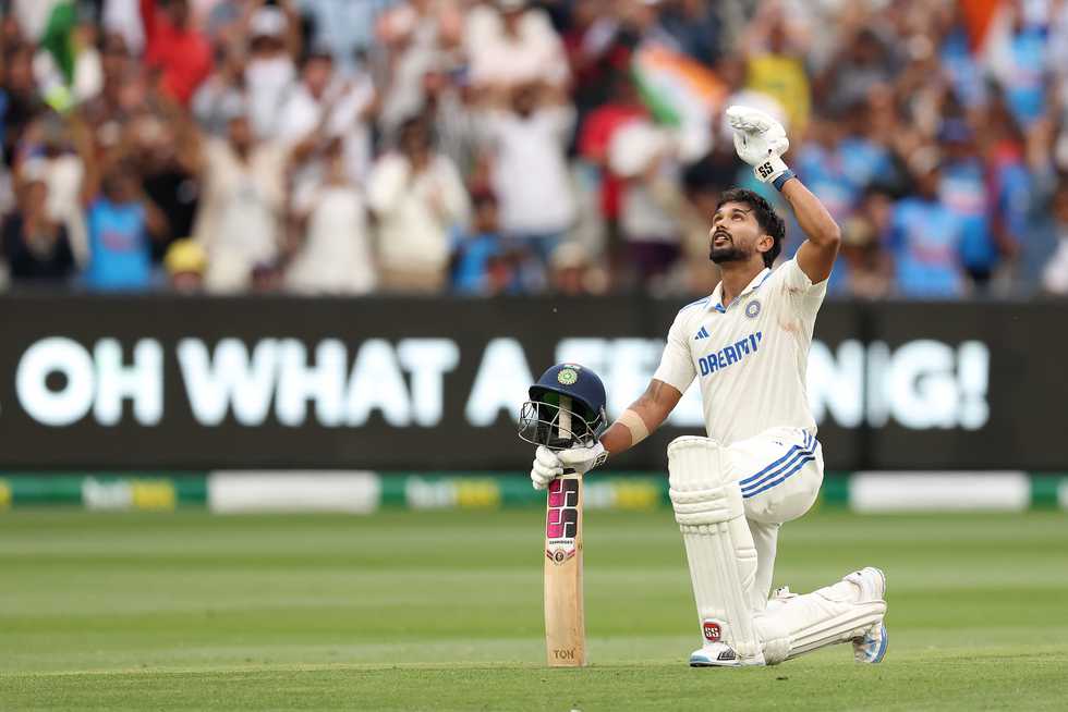 Nitish Kumar Reddy celebrating his maiden Test century Nitish Kumar Reddy celebrating his maiden Test century