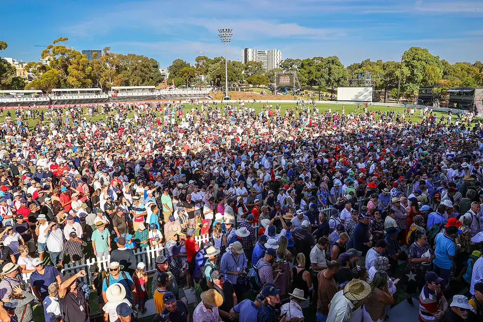 Fans storm the Karen Rolton Oval after SA's historic triumph. Fans storm the Karen Rolton Oval after SA's historic triumph.